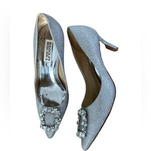 Badley Mischka glitter embellished toe silver metallic pump